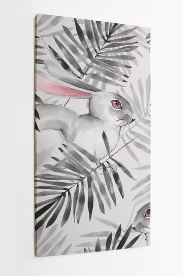 Obraz na płótnie HOMEPRINT, królik, szary, wzór, liście 60x120 cm HOMEPRINT