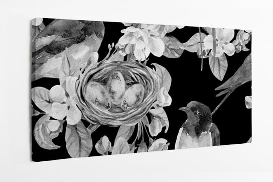 Obraz na płótnie HOMEPRINT, kwiat jabłoni, jaskółki, białe kwiaty, gniazdo, natura 100x50 cm HOMEPRINT