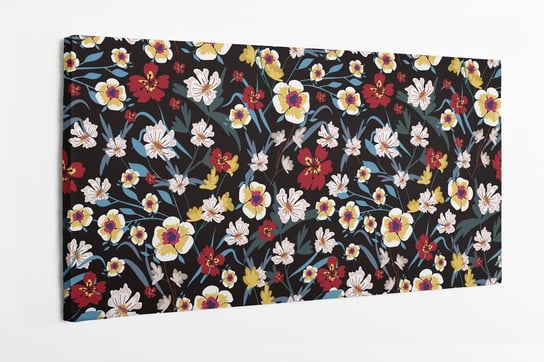 Obraz na płótnie HOMEPRINT, kwiatowy wzór łąki, małe kwiaty w ciepłych barwach 120x50 cm HOMEPRINT