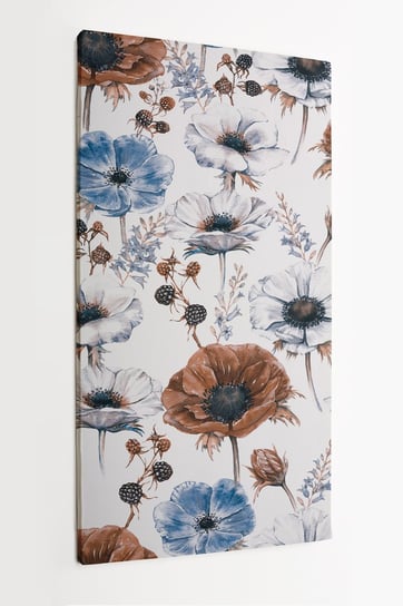 Obraz na płótnie HOMEPRINT, kwiatowy wzór z pięknymi anemonami i jagodami 50x100 cm HOMEPRINT