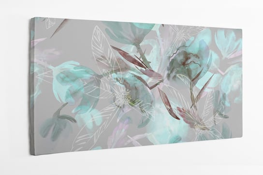 Obraz na płótnie HOMEPRINT, Kwiaty, abstrakcja, wzór, niebieski, szary, roślinny 120x50 cm HOMEPRINT
