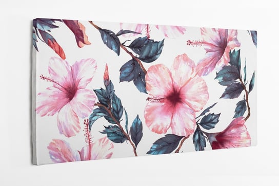 Obraz na płótnie HOMEPRINT, kwiaty hibiskusa, różowe kwiaty, wzór, wiosna, białe tło, natura 100x50 cm HOMEPRINT