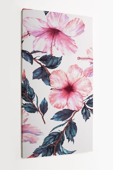 Obraz na płótnie HOMEPRINT, kwiaty hibiskusa, różowe kwiaty, wzór, wiosna, białe tło, natura 50x100 cm HOMEPRINT