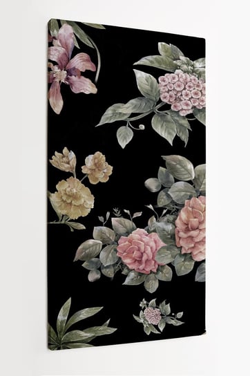 Obraz na płótnie HOMEPRINT, kwiaty i liście, ciemne tło, vintage, botanika 50x100 cm HOMEPRINT
