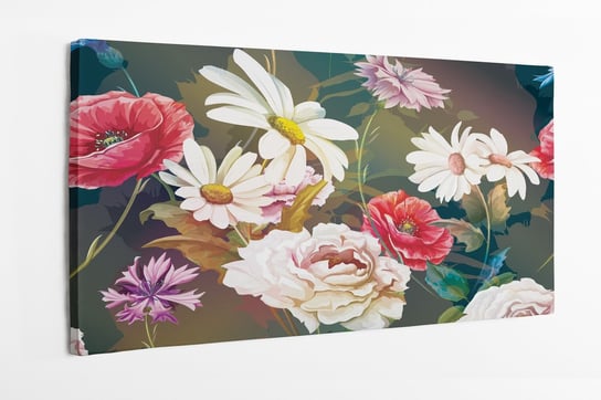 Obraz na płótnie HOMEPRINT, kwiaty maku z rumiankiem, pole kwiatowe, łąka 100x50 cm HOMEPRINT