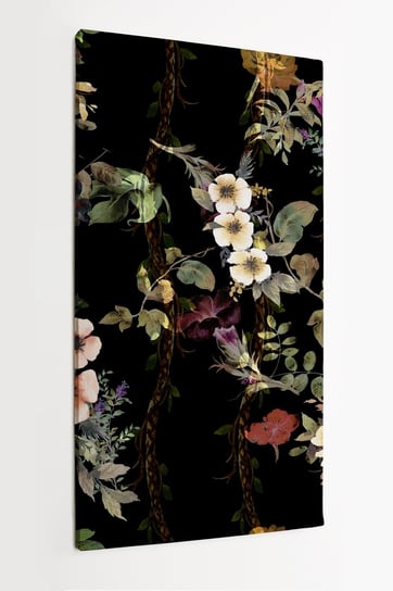Obraz na płótnie HOMEPRINT, kwiaty spuszczone na lianach na ciemnym tle, kolorowe kwiaty, zielone liście 50x100 cm HOMEPRINT