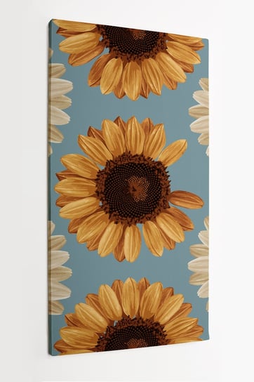Obraz na płótnie HOMEPRINT, kwiaty stokrotki i słonecznika na niebieskim tle 50x100 cm HOMEPRINT