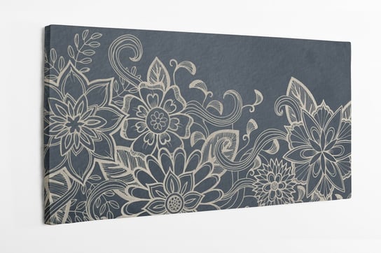 Obraz na płótnie HOMEPRINT, kwiaty, szkic, biały tusz, ciemne tło, rysunek, wzór, kwiatowy wzór 100x50 cm HOMEPRINT