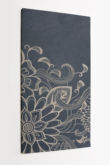 Obraz na płótnie HOMEPRINT, kwiaty, szkic, biały tusz, ciemne tło, rysunek, wzór, kwiatowy wzór 50x100 cm HOMEPRINT