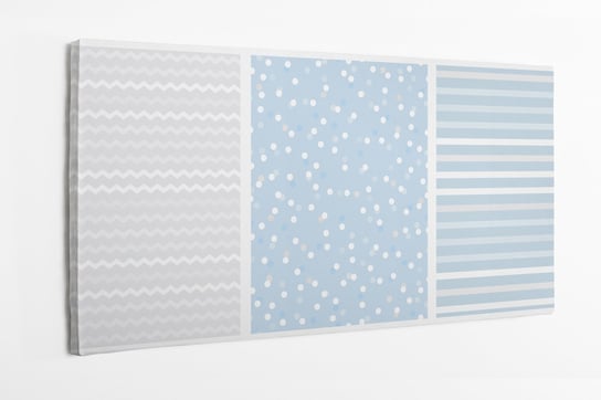 Obraz na płótnie HOMEPRINT, ładny biało-niebieski geometryczny bezszwowy motyw trzech zestawów wzorów, groszki, paski 100x50 cm HOMEPRINT