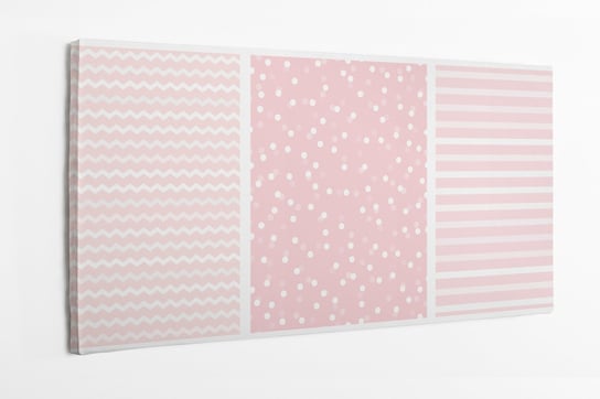 Obraz na płótnie HOMEPRINT,  ładny biało-różowy geometryczny bezszwowy motyw trzech zestawów wzorów, groszki, paski 120x50 cm HOMEPRINT