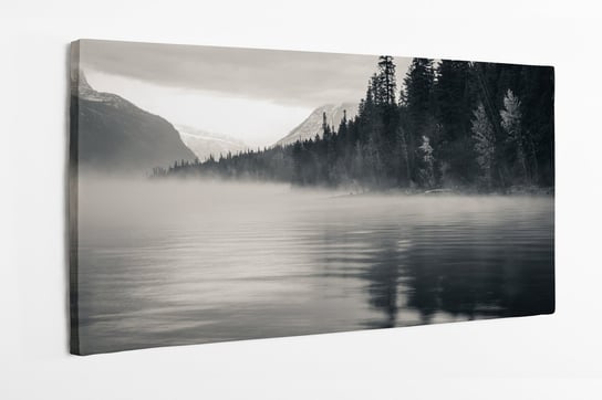 Obraz na płótnie HOMEPRINT, las we mgle, mgła nad jeziorem, monochrom, czarno-białe, dzika przyroda 120x50 cm HOMEPRINT