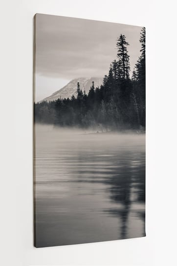 Obraz na płótnie HOMEPRINT, las we mgle, mgła nad jeziorem, monochrom, czarno-białe, dzika przyroda 50x100 cm HOMEPRINT
