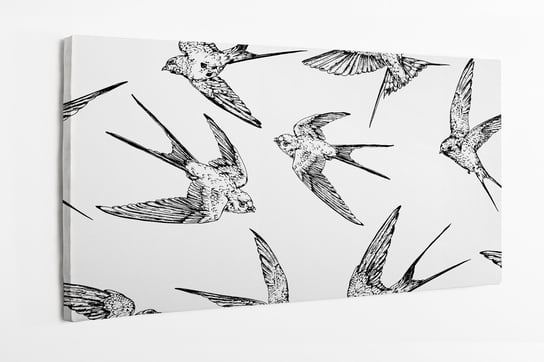 Obraz na płótnie HOMEPRINT, latające czarno-białe jaskółki na białym tle 140x70 cm HOMEPRINT