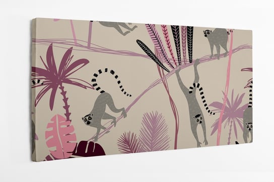 Obraz na płótnie HOMEPRINT, lemur w dżungli, drzewa tropikalne, beżowe tło 100x50 cm HOMEPRINT