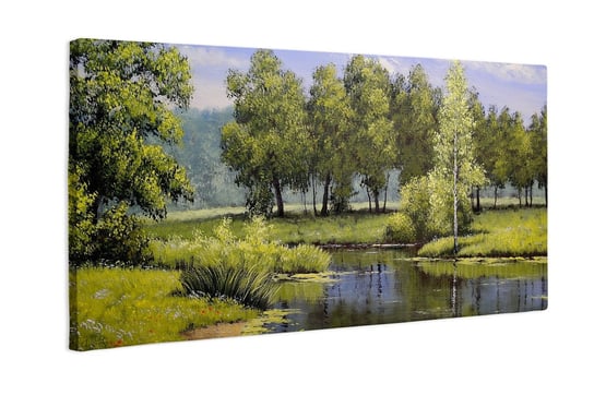 Obraz na płótnie HOMEPRINT, Letni krajobraz w malarstwie olejnym, rzeka, drzewa, relaks, wakacje 120x60 cm HOMEPRINT