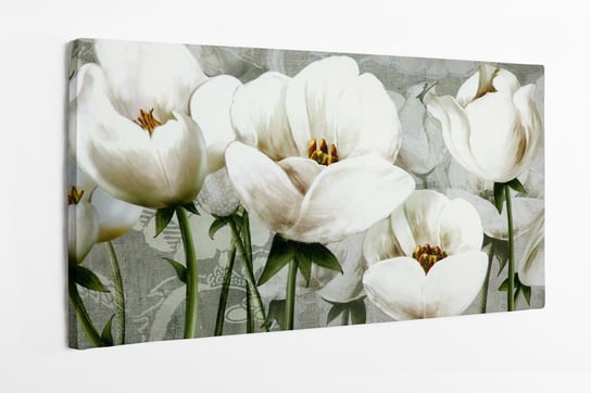 Obraz na płótnie HOMEPRINT, letnie białe kwiaty na tle białej firanki 120x50 cm HOMEPRINT