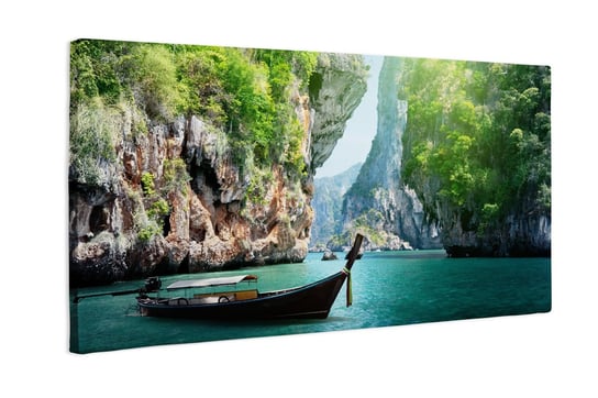 Obraz na płótnie HOMEPRINT, Łódka na jeziorze między skałami na Railay Krabi w Tajlandii, relaks, spokój 120x50 cm HOMEPRINT