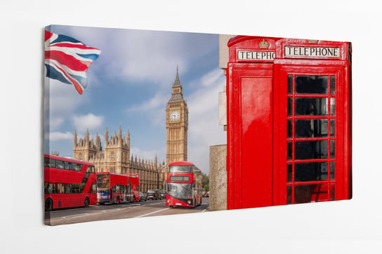 Obraz na płótnie HOMEPRINT London symbols with BIG BEN, DOUBLE DECKER BUS and Red Phone Booths in England, UK 120x60 cm HOMEPRINT