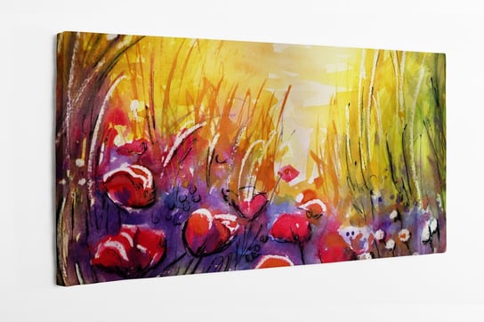 Obraz na płótnie HOMEPRINT, maki na łące, abstrakcja, czerwone maki, promienie słońca, łąka, pole, stokrotki, kwiaty 100x50 cm HOMEPRINT