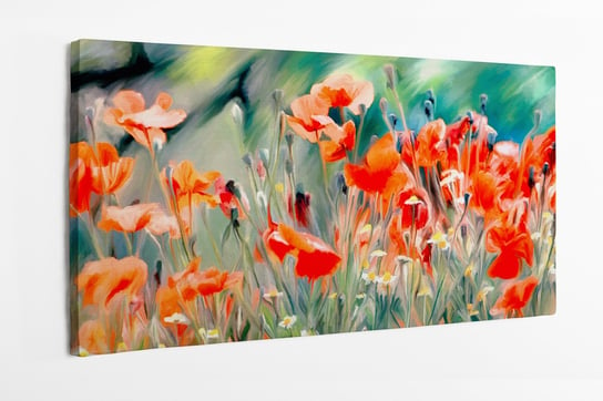 Obraz na płótnie HOMEPRINT, malarstwo, czerwone maki, kwiaty na łące, farby olejne, maki na łące 100x50 cm HOMEPRINT