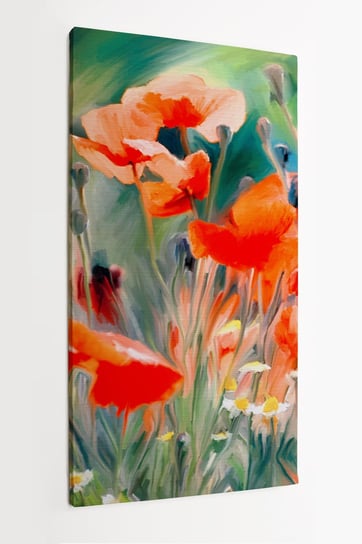 Obraz na płótnie HOMEPRINT, malarstwo, czerwone maki, kwiaty na łące, farby olejne, maki na łące 50x100 cm HOMEPRINT