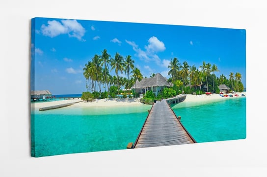 Obraz na płótnie HOMEPRINT, Malediwy, wyspa, tropiki, morze, palmy, lato, wakacje, domek na wodzie 120x60 cm HOMEPRINT