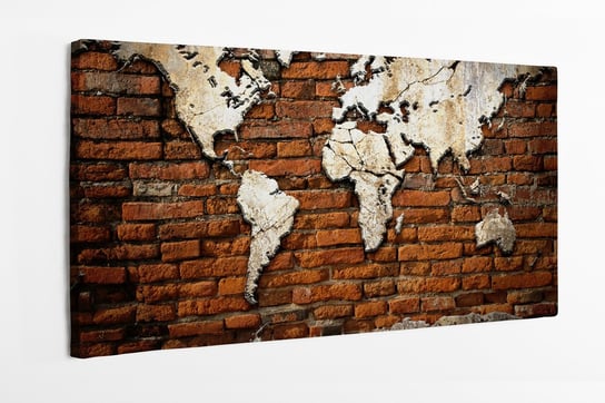 Obraz na płótnie HOMEPRINT, mapa świata, cegła, retro, kamień, czerwona cegła, ściana 125x50 cm HOMEPRINT