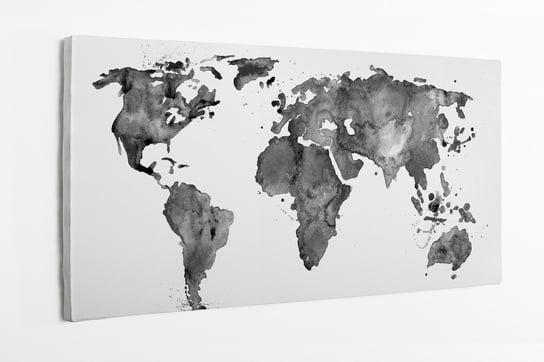 Obraz na płótnie HOMEPRINT, mapa świata, czarna akwarela, plama farbą 100x50 cm HOMEPRINT