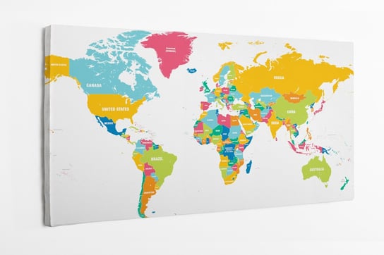 Obraz na płótnie HOMEPRINT, mapa świata, kolorowa mapa, kraje 140x70 cm HOMEPRINT