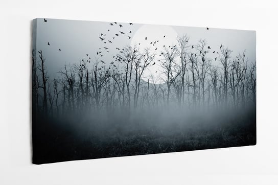 Obraz na płótnie HOMEPRINT,  mglisty mroczny las na tle pełni księżyca 100x50 cm HOMEPRINT