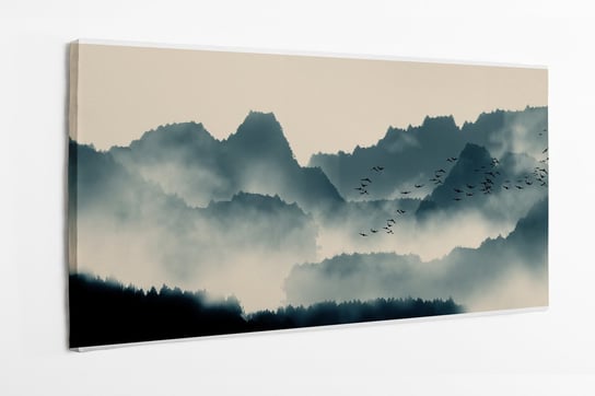 Obraz na płótnie HOMEPRINT, mglisty poranek, góry z mgłą, rysunek z tuszem 100x50 cm HOMEPRINT