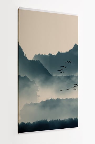 Obraz na płótnie HOMEPRINT, mglisty poranek, góry z mgłą, rysunek z tuszem 50x100 cm HOMEPRINT