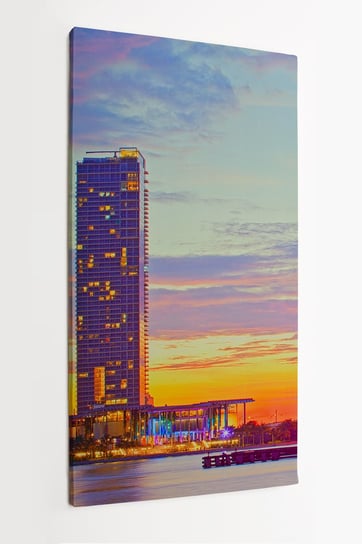 Obraz na płótnie HOMEPRINT, Miami Florida, zachód słońca, kolorowa panorama, podświetlone budynki, most Macarthur 50x100 cm HOMEPRINT