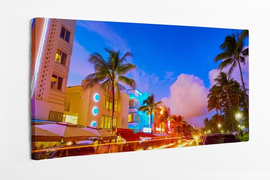 Obraz na płótnie HOMEPRINT, Miami South Beach, palmy, zachód słońca, noc, Ocean Drive, Floryda 120x60 cm HOMEPRINT