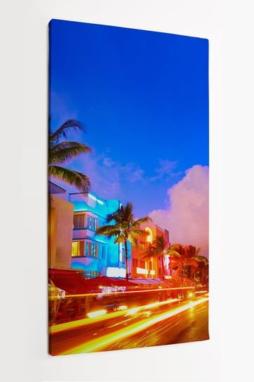 Obraz na płótnie HOMEPRINT, Miami South Beach, palmy, zachód słońca, noc, Ocean Drive, Floryda 50x100 cm HOMEPRINT