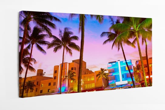 Obraz na płótnie HOMEPRINT, Miami South Beach, zachód słońca, noc, Ocean Drive, Floryda, palmy 120x60 cm HOMEPRINT