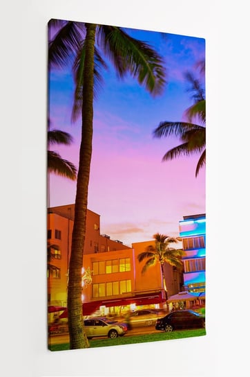 Obraz na płótnie HOMEPRINT, Miami South Beach, zachód słońca, noc, Ocean Drive, Floryda, palmy 60x120 cm HOMEPRINT