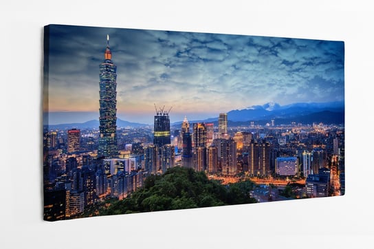 Obraz na płótnie HOMEPRINT, miasto, zachód słońca Taipei, Tajwan, noc, panorama 120x50 cm HOMEPRINT