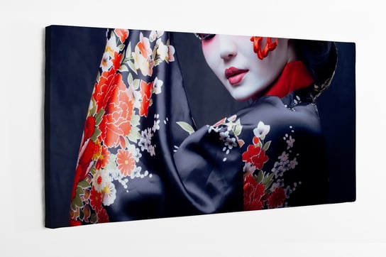 Obraz na płótnie HOMEPRINT, młoda, ładna gejsza w kimonie czerwony, Japonia 100x50 cm HOMEPRINT