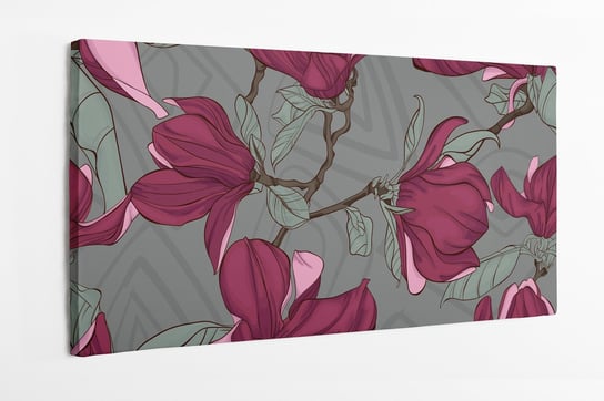 Obraz na płótnie HOMEPRINT, narysowane kwiaty magnolii na szarym tle 100x50 cm HOMEPRINT