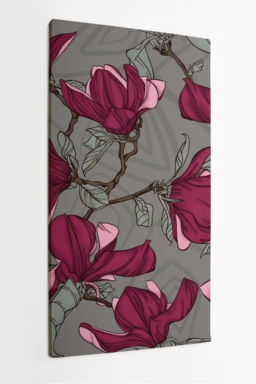 Obraz na płótnie HOMEPRINT, narysowane kwiaty magnolii na szarym tle 60x120 cm HOMEPRINT