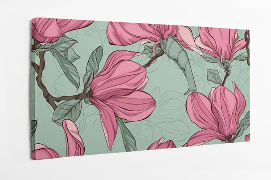 Obraz na płótnie HOMEPRINT, narysowane kwiaty magnolii na zielonym tle 100x50 cm HOMEPRINT