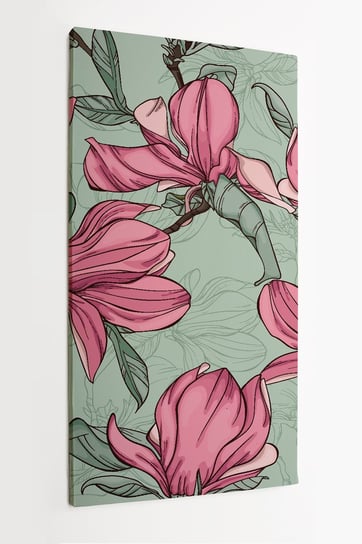Obraz na płótnie HOMEPRINT, narysowane kwiaty magnolii na zielonym tle 50x100 cm HOMEPRINT