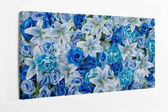 Obraz na płótnie HOMEPRINT, niebieska ściana, dekoracja, niebieskie kwiaty,  ozdobaściana zieleni, płatki 100x50 cm HOMEPRINT
