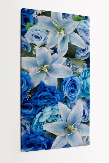 Obraz na płótnie HOMEPRINT, niebieska ściana, dekoracja, niebieskie kwiaty,  ozdobaściana zieleni, płatki 50x100 cm HOMEPRINT