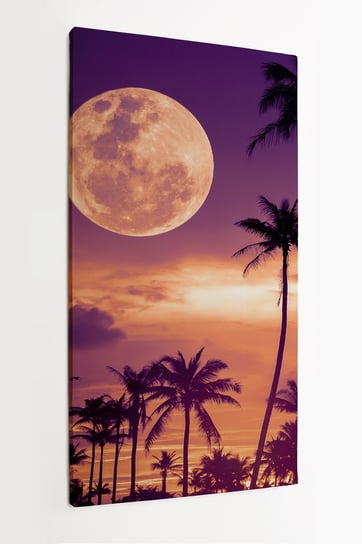 Obraz na płótnie HOMEPRINT, noc tropikalna, pełnia księżyca, palmy o zachodzie, latające ptaki, 60x120 cm HOMEPRINT