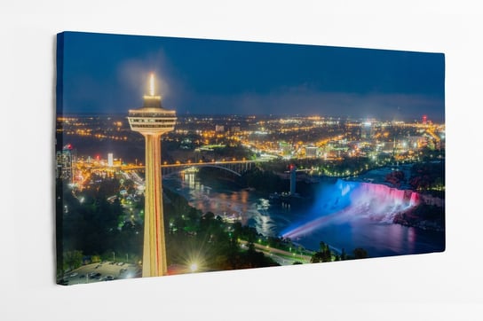 Obraz na płótnie HOMEPRINT, Nocna panorama Skylon Tower i pięknego wodospadu Niagara 100x50 cm HOMEPRINT