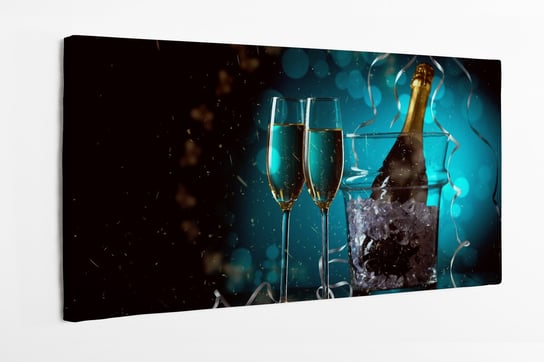 Obraz na płótnie HOMEPRINT, Nowy Rok, dwa kieliszki, wiaderko z lodem, wino, szampan 120x50 cm HOMEPRINT