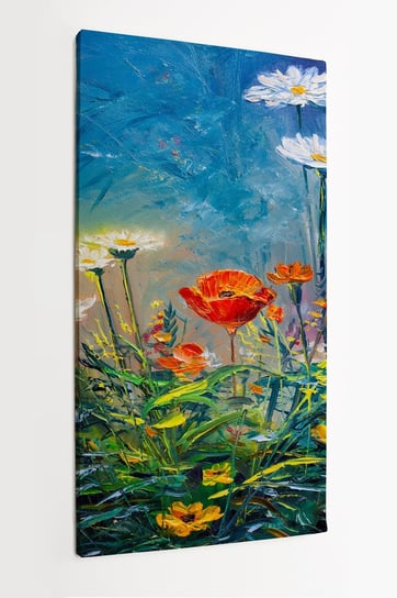 Obraz na płótnie HOMEPRINT, obraz olejny imitacja, farby olejne, stokrotki, maki, łąka 60x120 cm HOMEPRINT